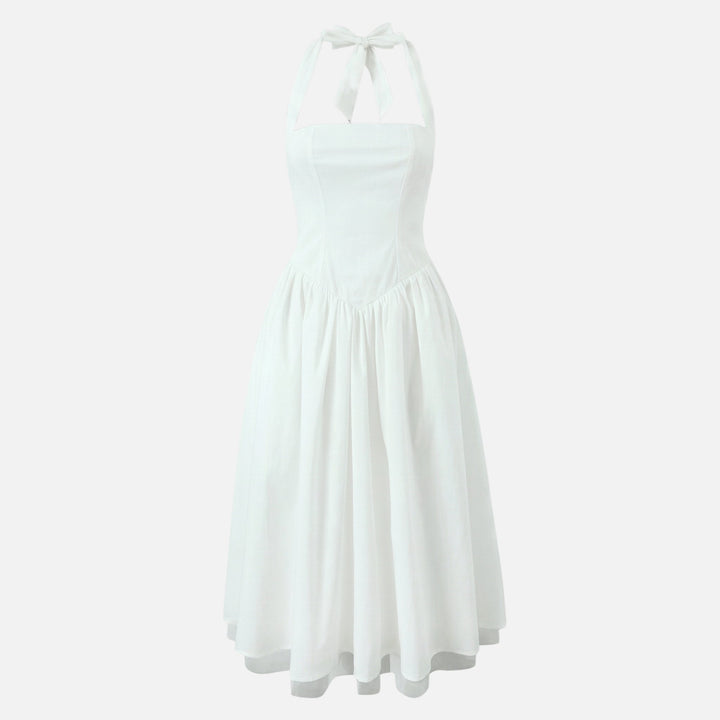 Cosette | Bow Tie Sweetheart Midi Halter Neck Dress