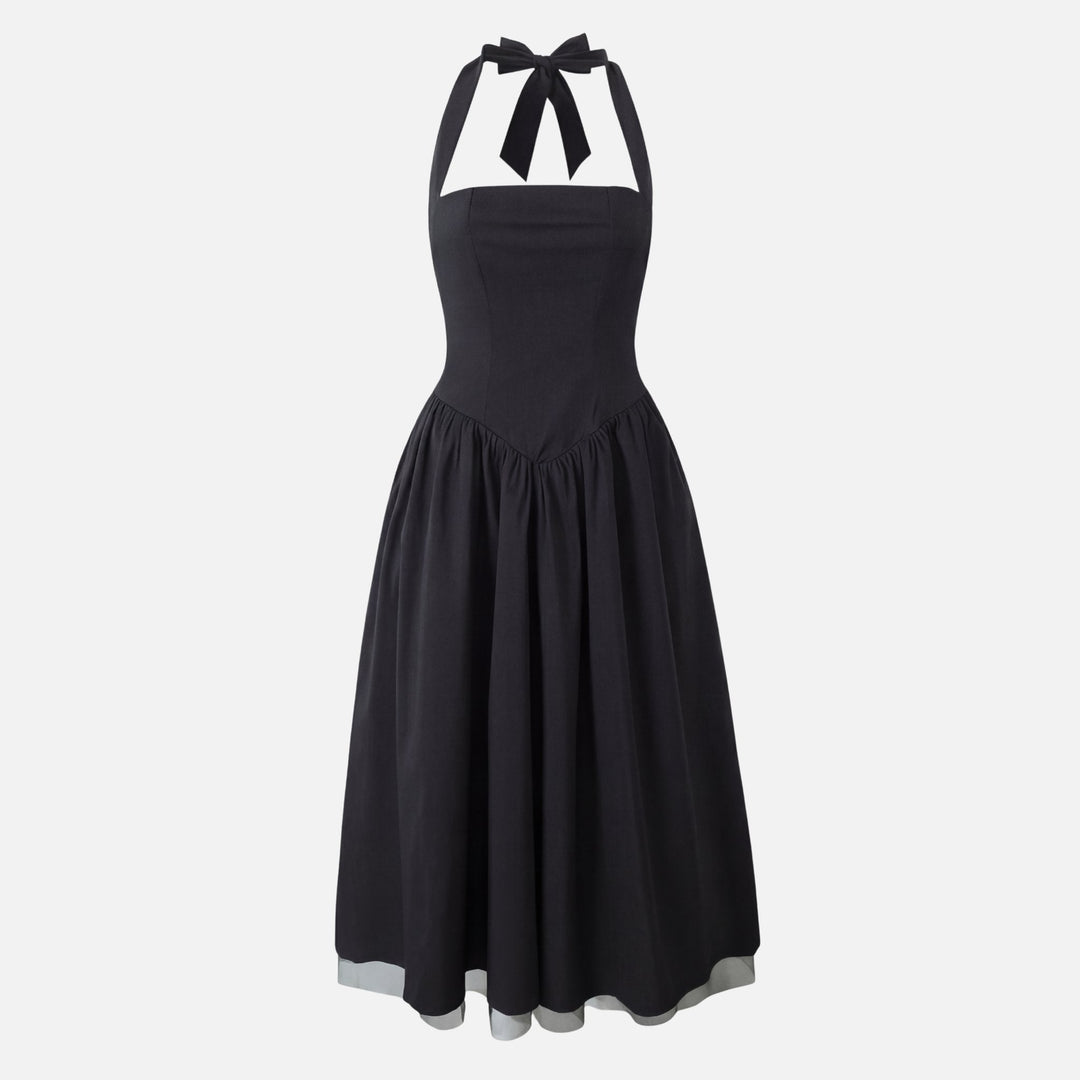 Cosette | Bow Tie Sweetheart Midi Halter Neck Dress