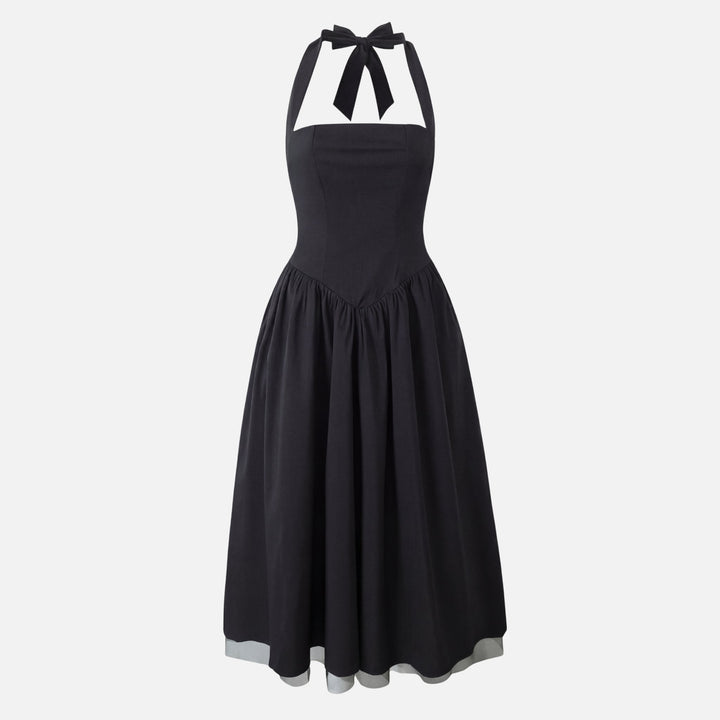 Cosette | Bow Tie Sweetheart Midi Halter Neck Dress