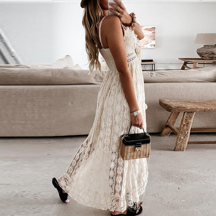 Bianca | Floral Lace Tassel Tie Spaghetti Strap Boho Dress with Split