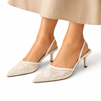 Fleur Embroidered Mesh Kitten Heels – Women's Floral Pointed Toe Mules