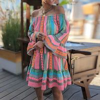 Zara | Aztec Print Flare Sleeve Off Shoulder Dress