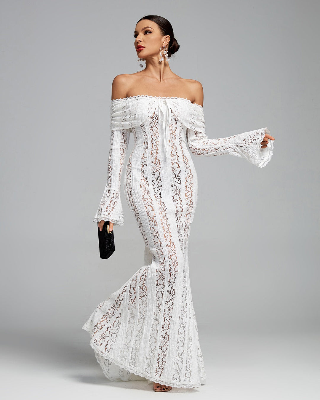 Arabella | Lace Bell Sleeve Off Shoulder Dress