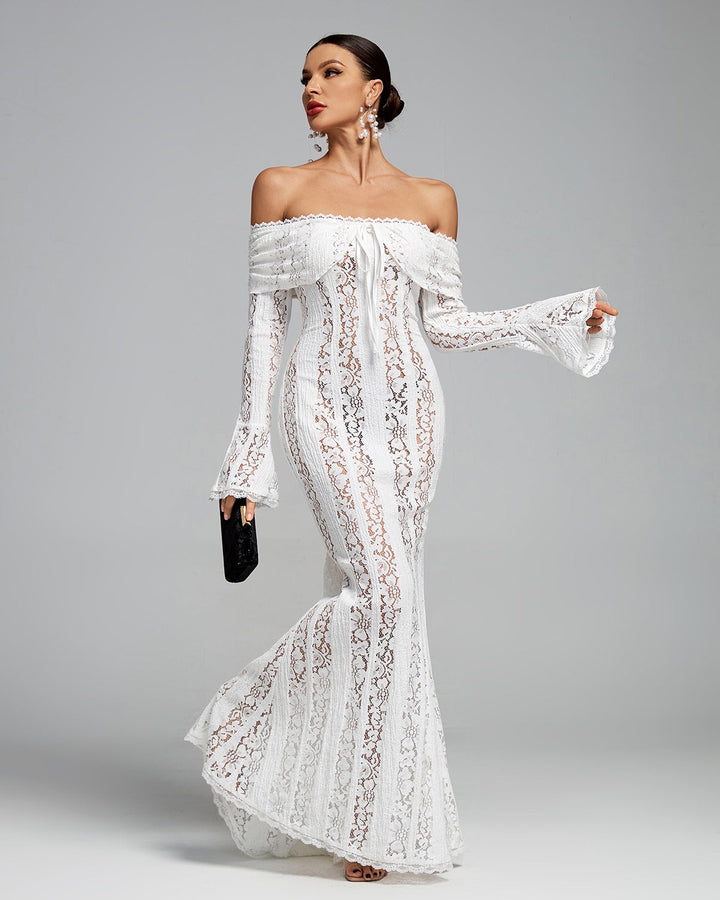 Arabella | Lace Bell Sleeve Off Shoulder Dress