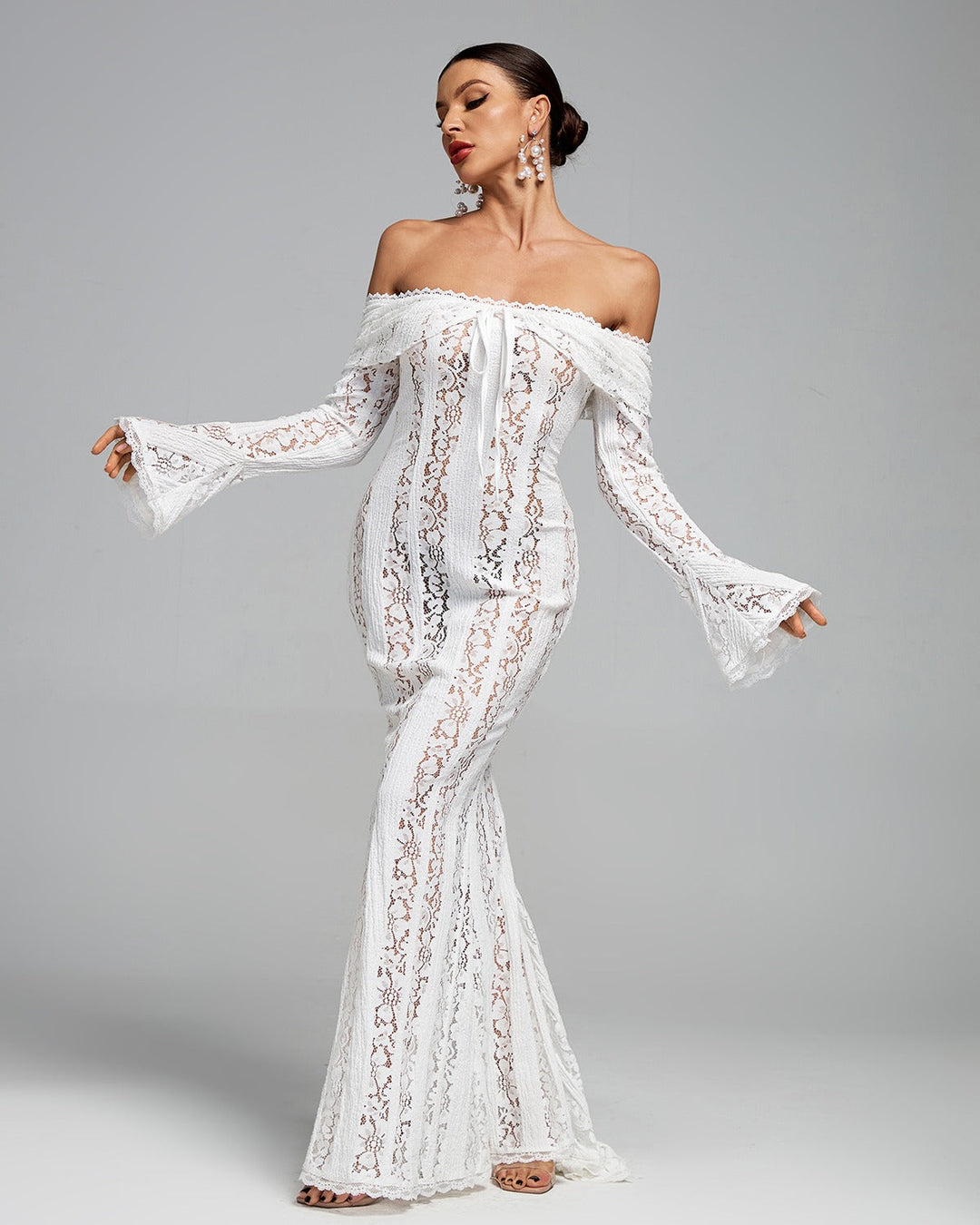 Arabella | Lace Bell Sleeve Off Shoulder Dress