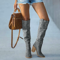 Cordelia | Women's Suede Knee High Boots – Block Heel Western Style