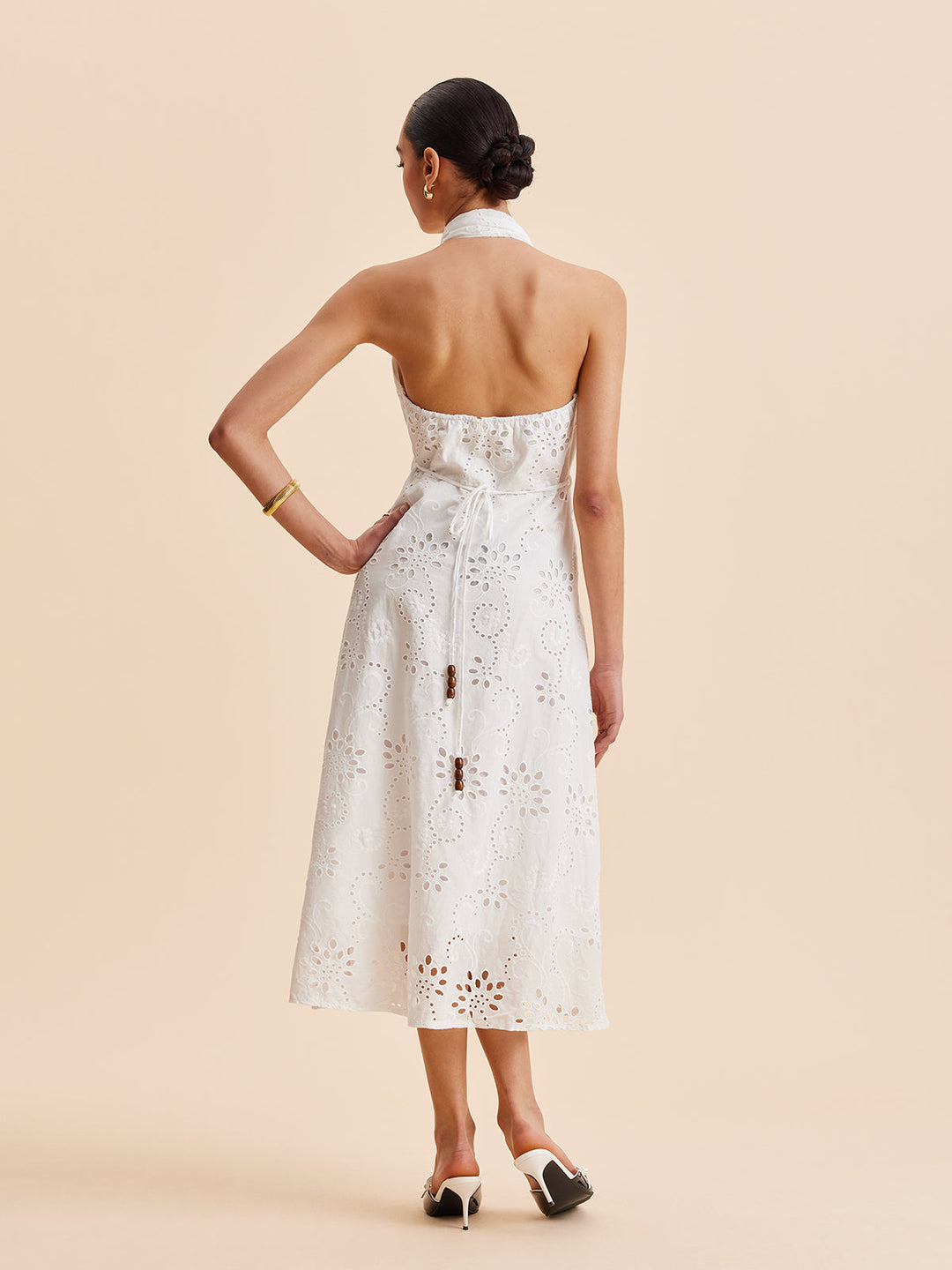 Camille | Broderie Anglaise Wrap Midi Halter Neck Dress
