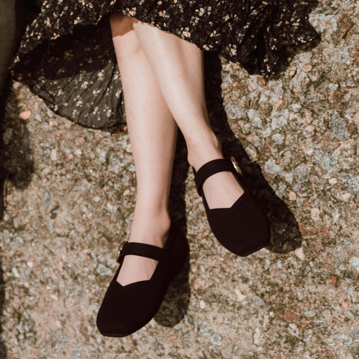 Genevre | Women's Mary Jane Orthopedic Flats with Buckle Strap Detail