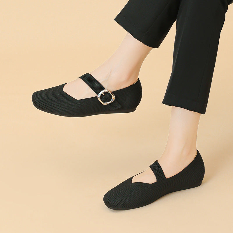 Genevre | Women's Mary Jane Orthopedic Flats with Buckle Strap Detail