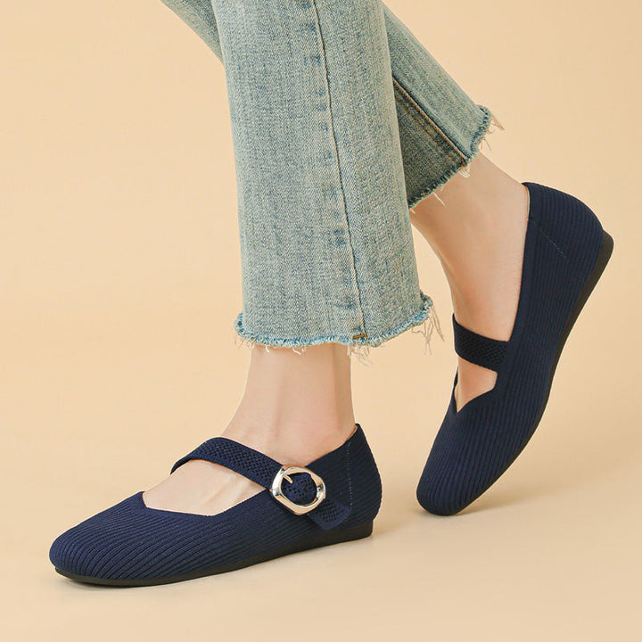 Genevre | Women's Mary Jane Orthopedic Flats with Buckle Strap Detail
