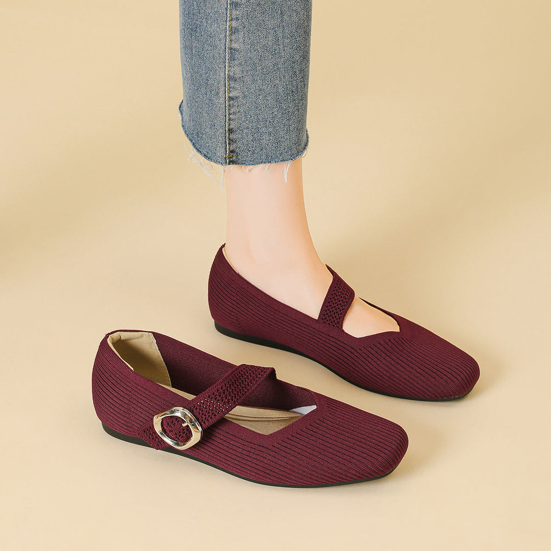 Genevre | Women's Mary Jane Orthopedic Flats with Buckle Strap Detail