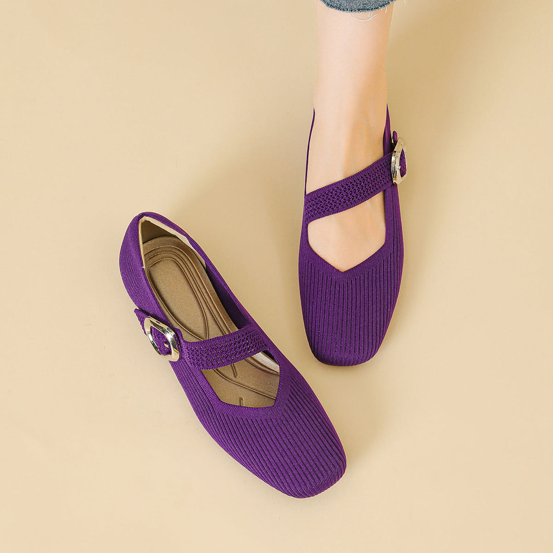 Genevre | Women's Mary Jane Orthopedic Flats with Buckle Strap Detail