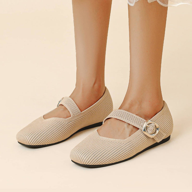 Genevre | Women's Mary Jane Orthopedic Flats with Buckle Strap Detail