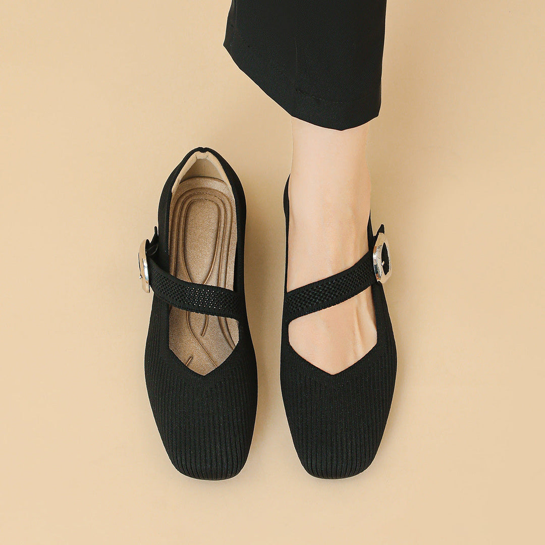 Genevre | Women's Mary Jane Orthopedic Flats with Buckle Strap Detail
