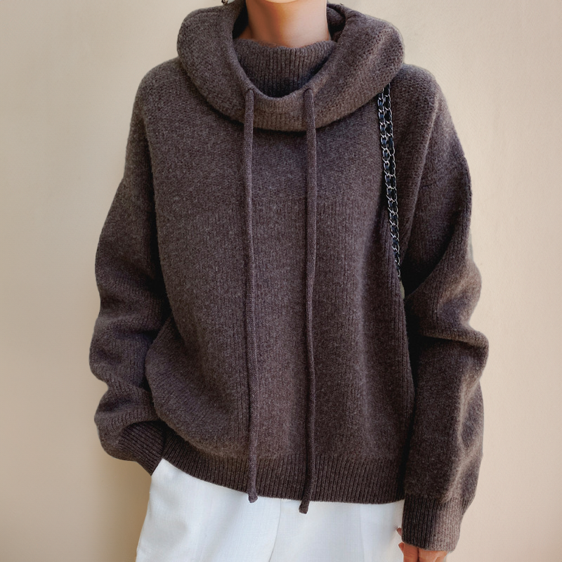 Ingrid | Women's Oversized Knit Hoodie – Relaxed Drawstring Design