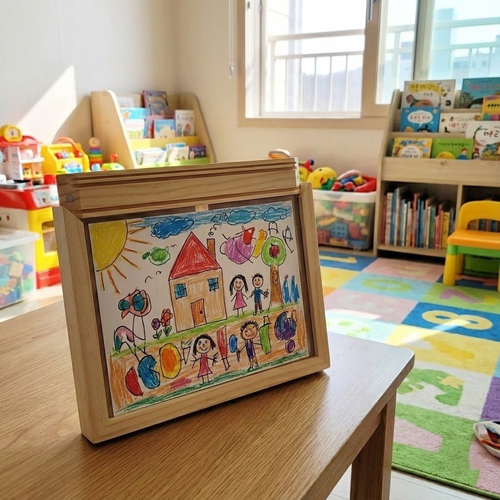 Kids Art Display Frame with Storage – Front-Opening Wood Frame for Children&