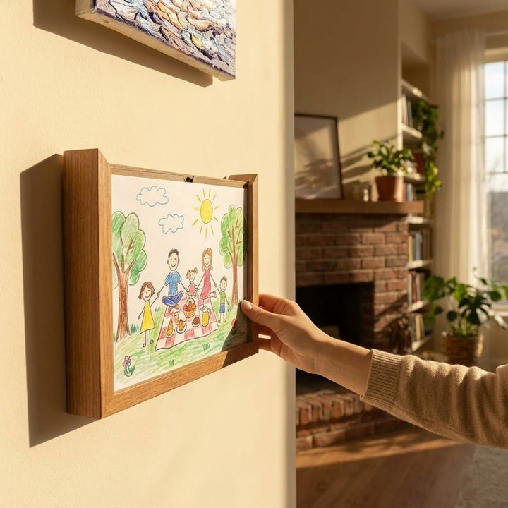 Kids Art Display Frame with Storage – Front-Opening Wood Frame for Children&