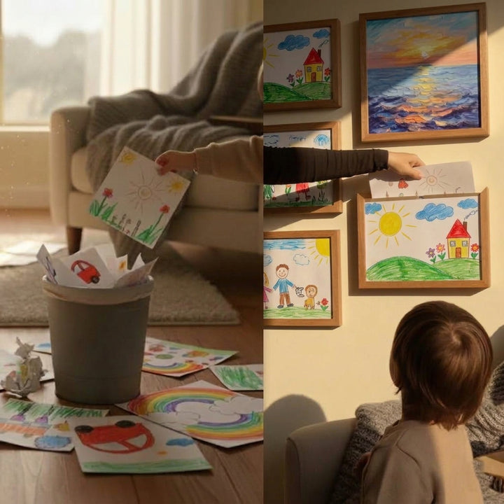 Kids Art Display Frame with Storage – Front-Opening Wood Frame for Children&
