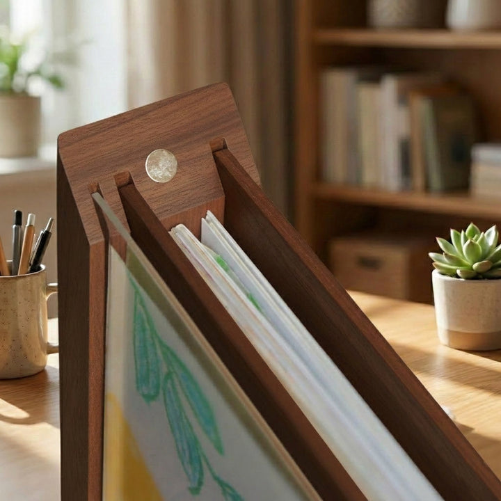 Kids Art Display Frame with Storage – Front-Opening Wood Frame for Children&