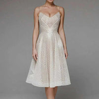 Arabella | Sequin Geometric Spaghetti Strap Womens Pleated Midi Dress
