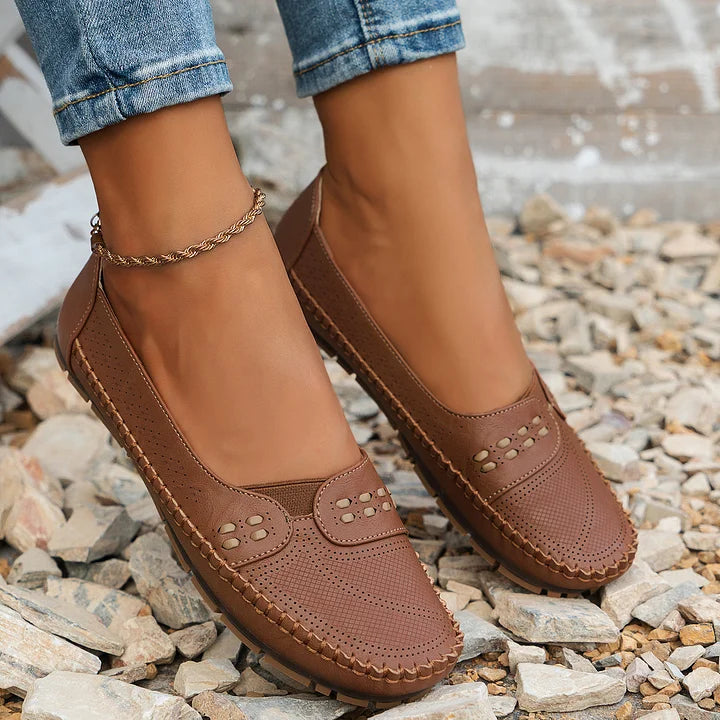 Briella | Perforated Slip-On Orthopedic Flats with Contoured Footbed