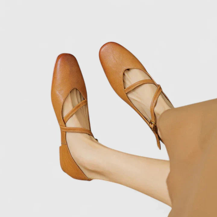 Odette | Textured Mary Jane Orthopedic Flats with Gold Buckle