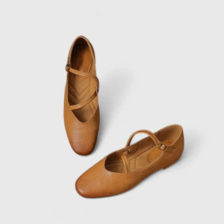 Odette | Textured Mary Jane Orthopedic Flats with Gold Buckle