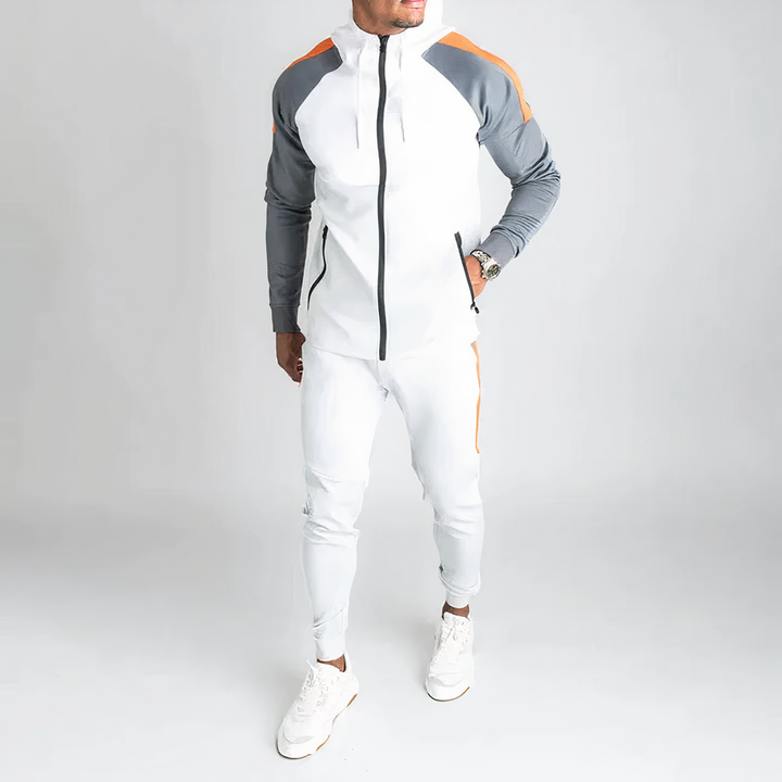 Men's Athletic Hooded Tracksuit Zip Jacket Tapered Joggers Cotton 0