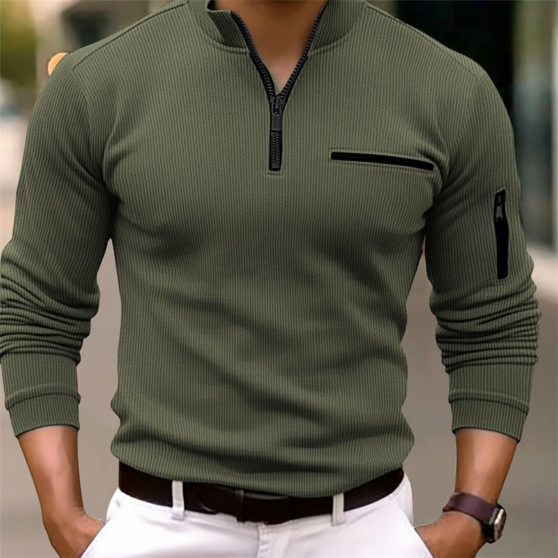 Mens Half Zip Athletic Shirt Ribbed Long Sleeve 0