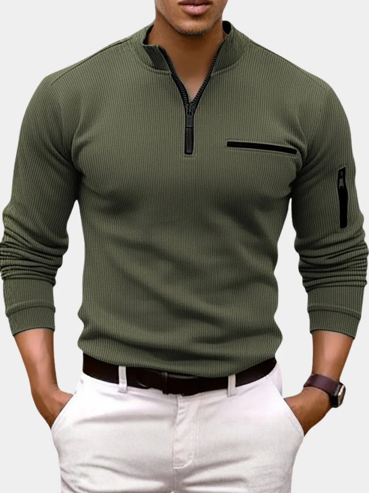 Mens Half Zip Athletic Shirt Ribbed Long Sleeve 1