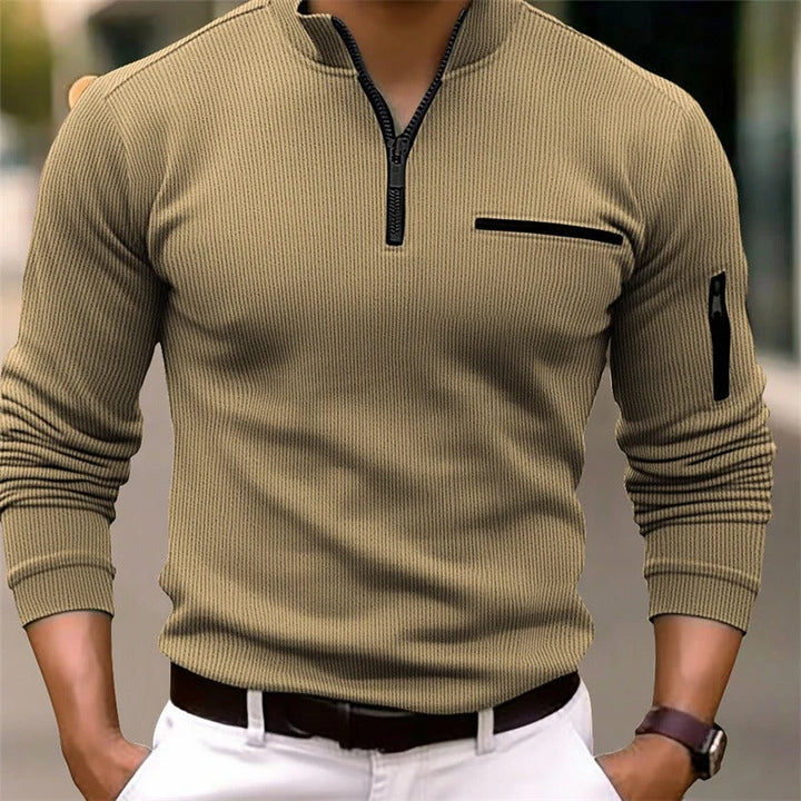 Mens Half Zip Athletic Shirt Ribbed Long Sleeve 2