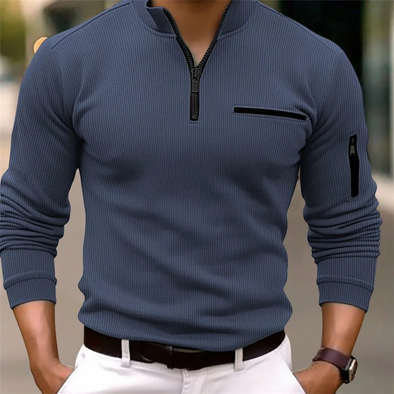 Mens Half Zip Athletic Shirt Ribbed Long Sleeve 3