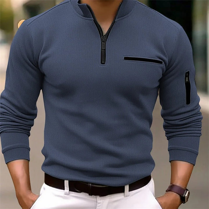 Mens Half Zip Athletic Shirt Ribbed Long Sleeve 3