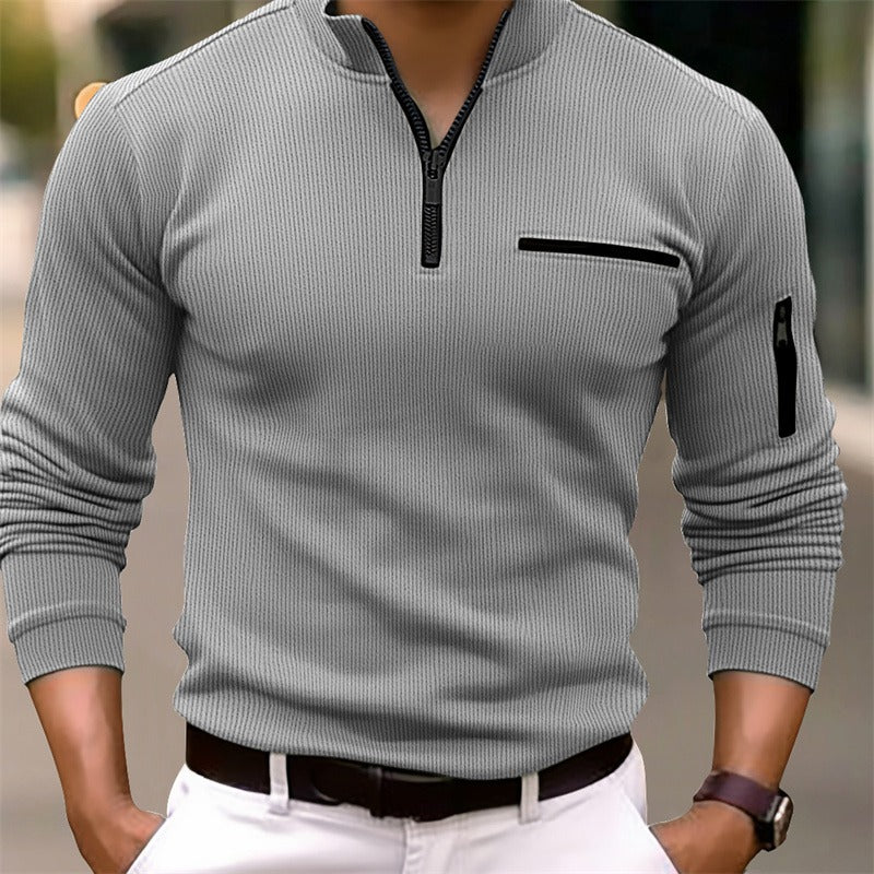 Mens Half Zip Athletic Shirt Ribbed Long Sleeve 4
