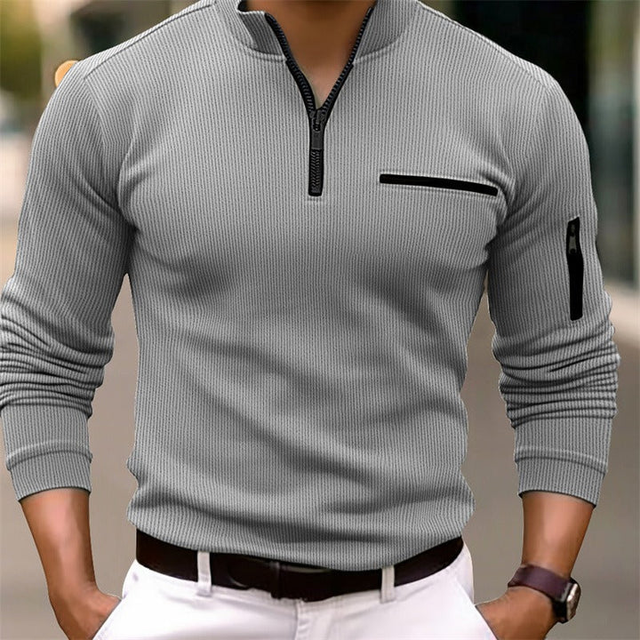 Mens Half Zip Athletic Shirt Ribbed Long Sleeve 4