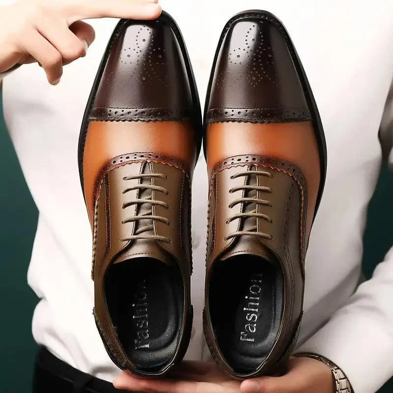 Men's Oxford Shoes Cap Toe Perforated Leather Dress Shoes 0