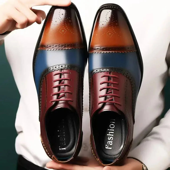 Men's Oxford Shoes Cap Toe Perforated Leather Dress Shoes 1