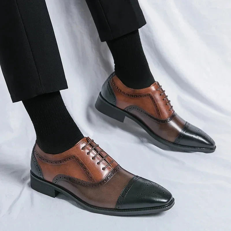 Men's Oxford Shoes Cap Toe Perforated Leather Dress Shoes 3