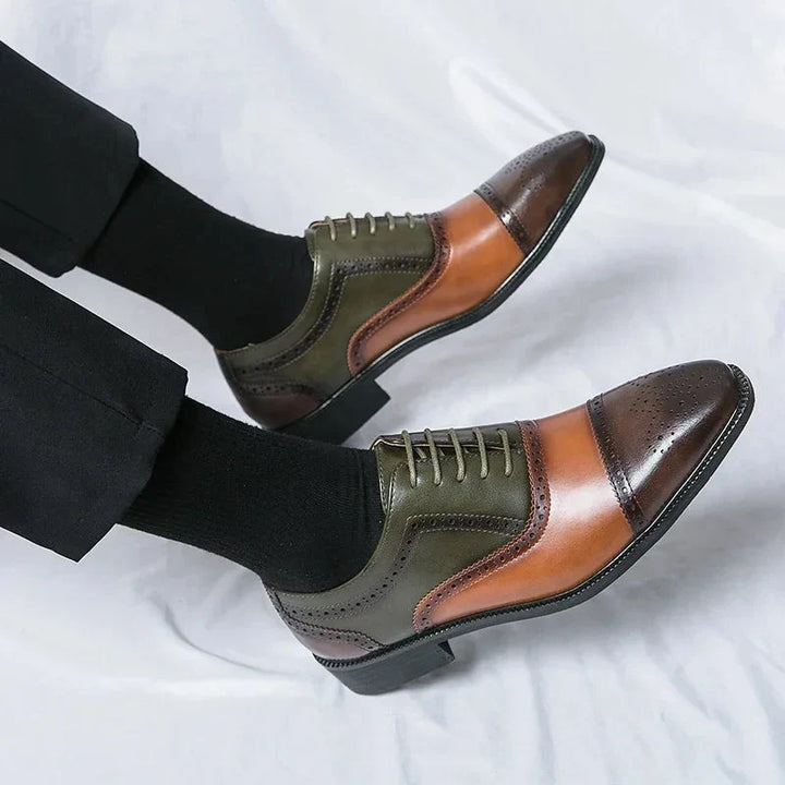 Men's Oxford Shoes Cap Toe Perforated Leather Dress Shoes 4