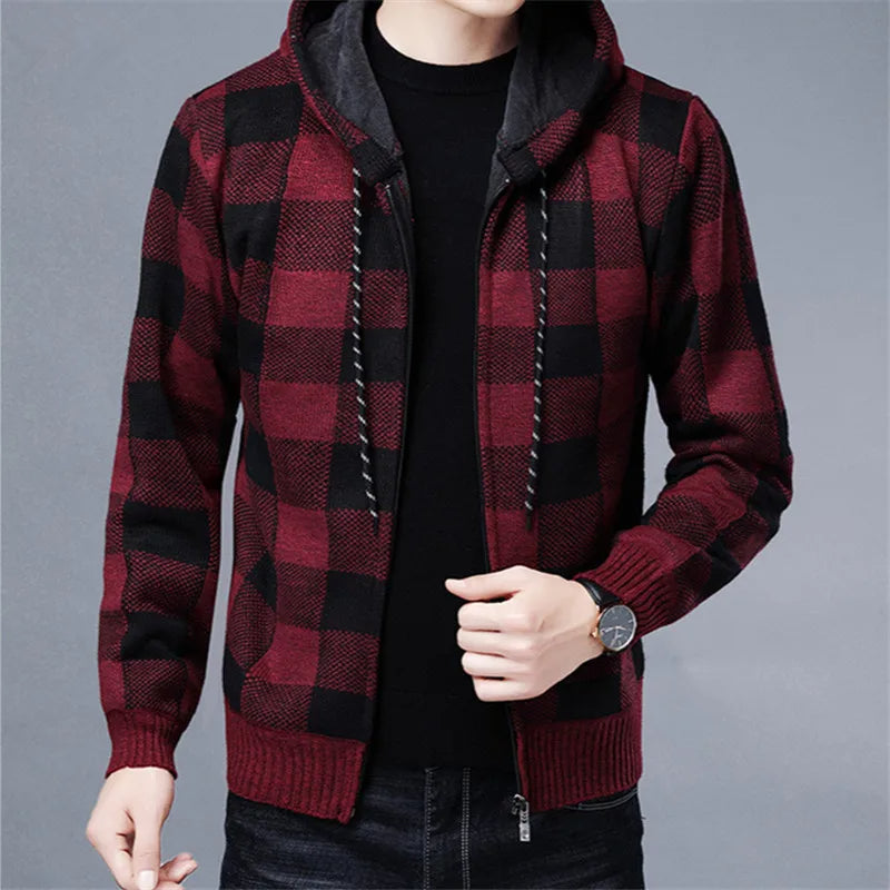 Men's Casual Checkered Zip Hoodie Flannel Warm Layering 1