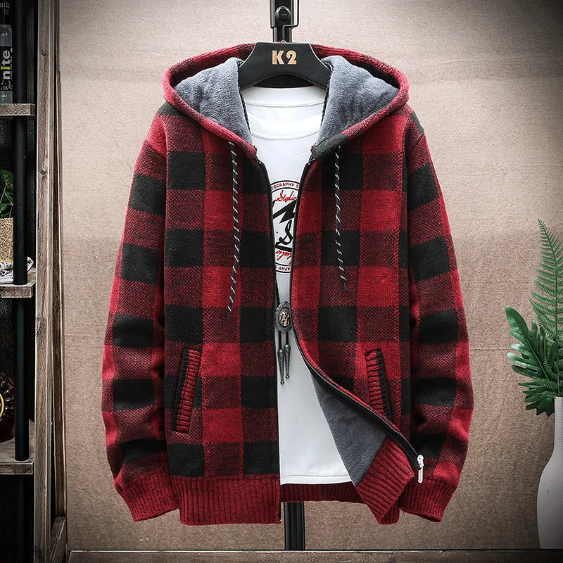 Men's Casual Checkered Zip Hoodie Flannel Warm Layering 2