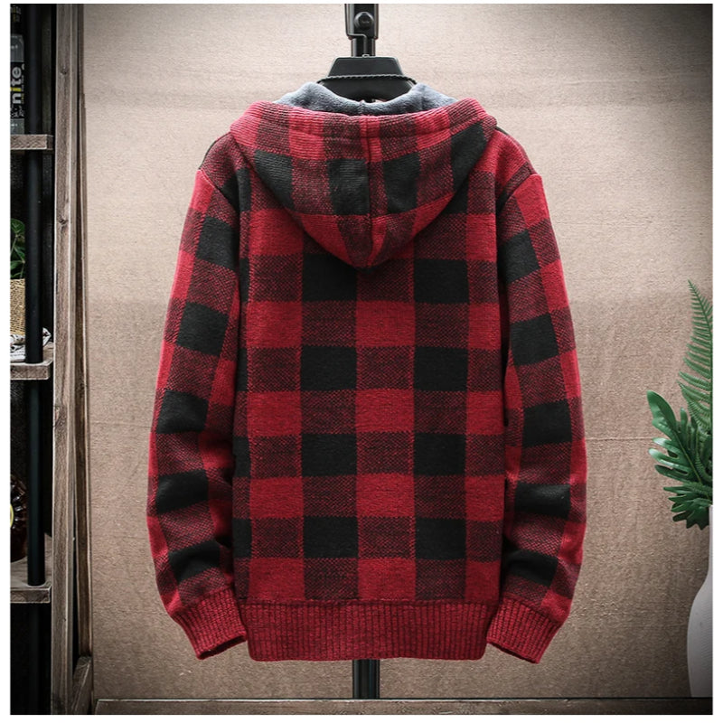 Men's Casual Checkered Zip Hoodie Flannel Warm Layering 3