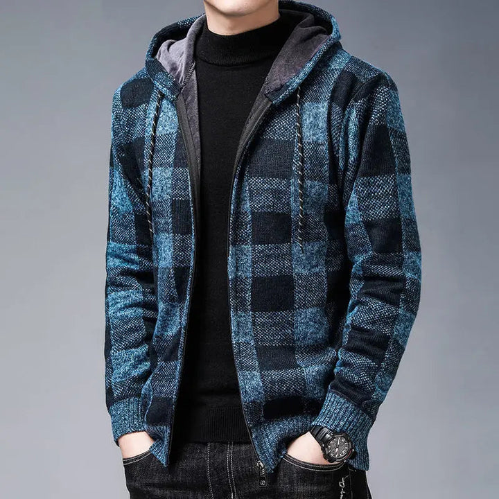 Men's Casual Checkered Zip Hoodie Flannel Warm Layering 4