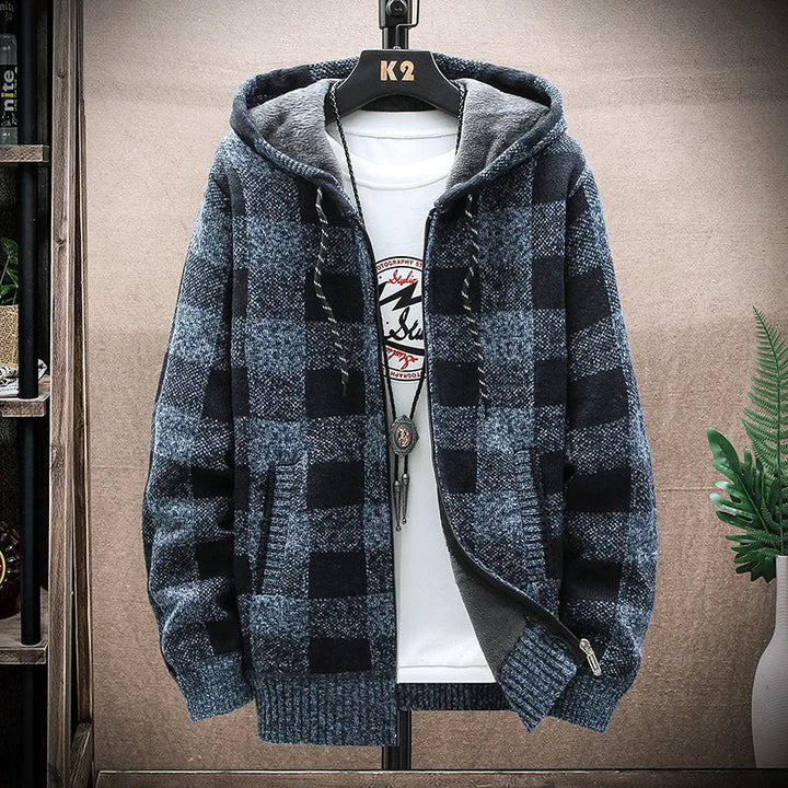 Men's Casual Checkered Zip Hoodie Flannel Warm Layering 6