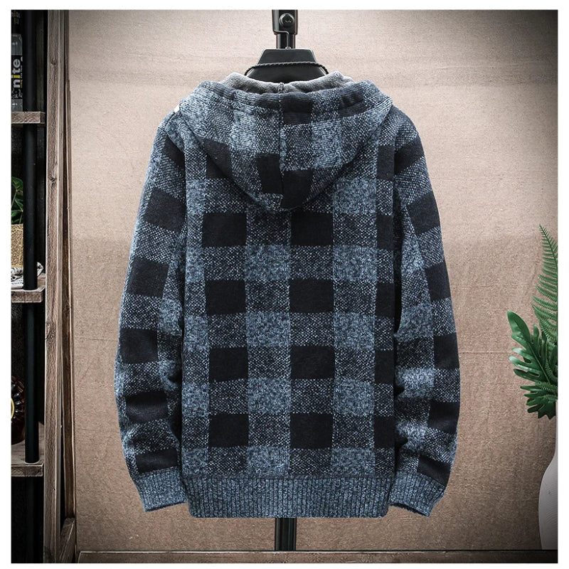 Men's Casual Checkered Zip Hoodie Flannel Warm Layering 7