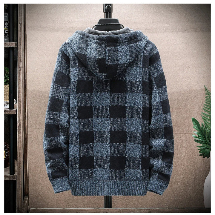Men's Casual Checkered Zip Hoodie Flannel Warm Layering 7