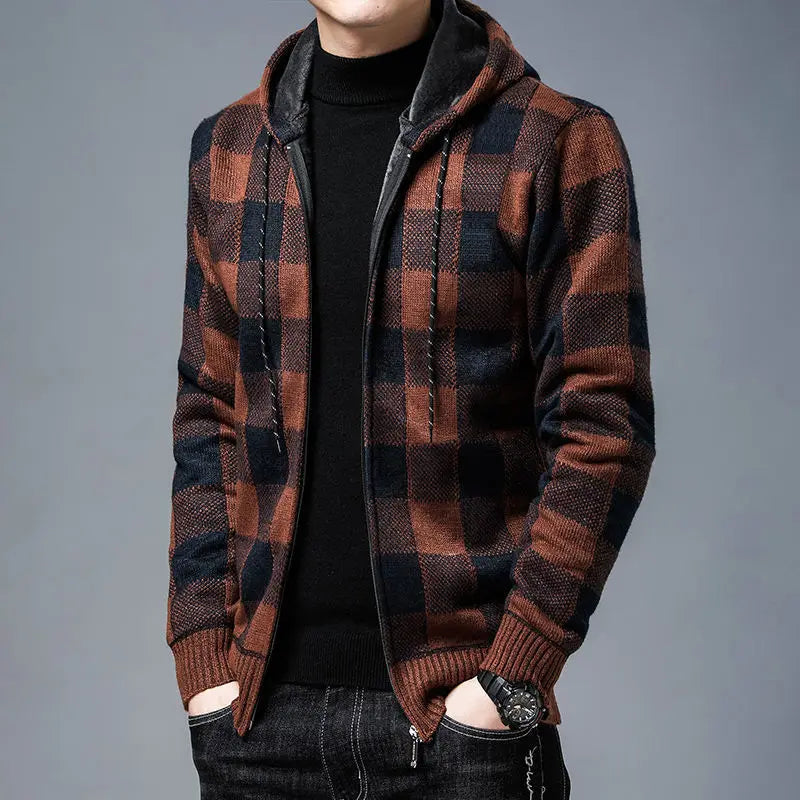 Men's Casual Checkered Zip Hoodie Flannel Warm Layering 8