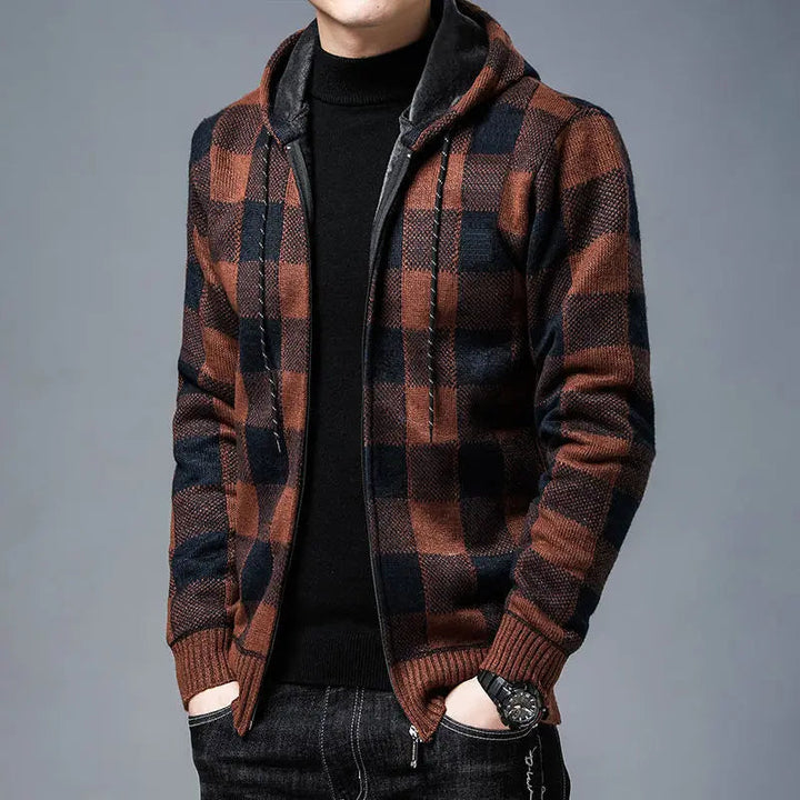 Men's Casual Checkered Zip Hoodie Flannel Warm Layering 8