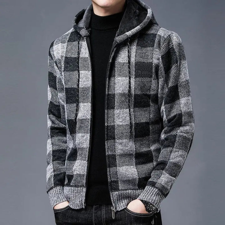 Men's Casual Checkered Zip Hoodie Flannel Warm Layering 9