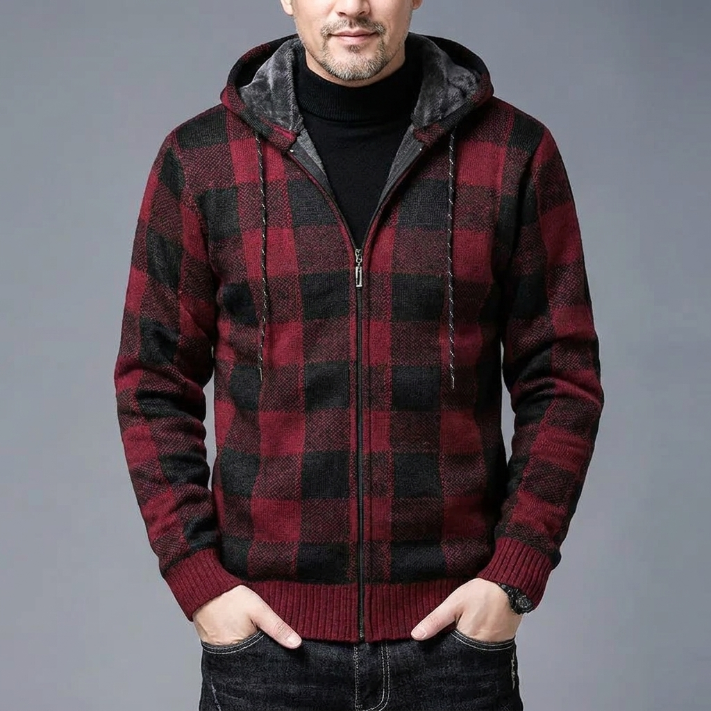 Men's Casual Checkered Zip-Up Hoodie Flannel Warm Layering 5